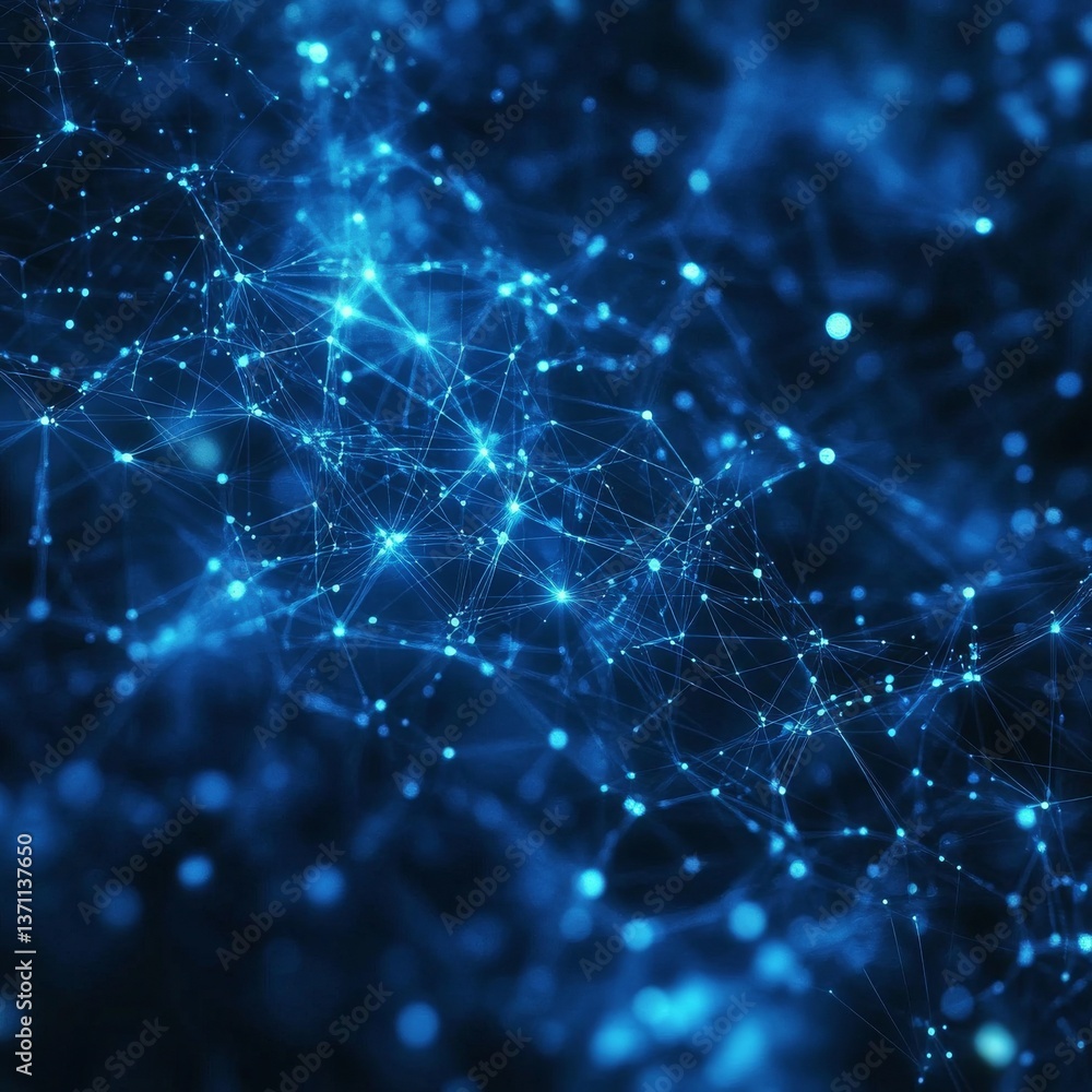 Fototapete Abstract Blue Network: Interconnected Points and Lines Forming a Complex Digital System