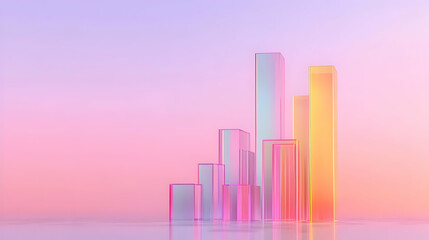 Fototapeta premium Abstract Cityscape With Colorful Glass Buildings At Sunset
