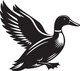 Flying duck silhouette icon vector art illustration