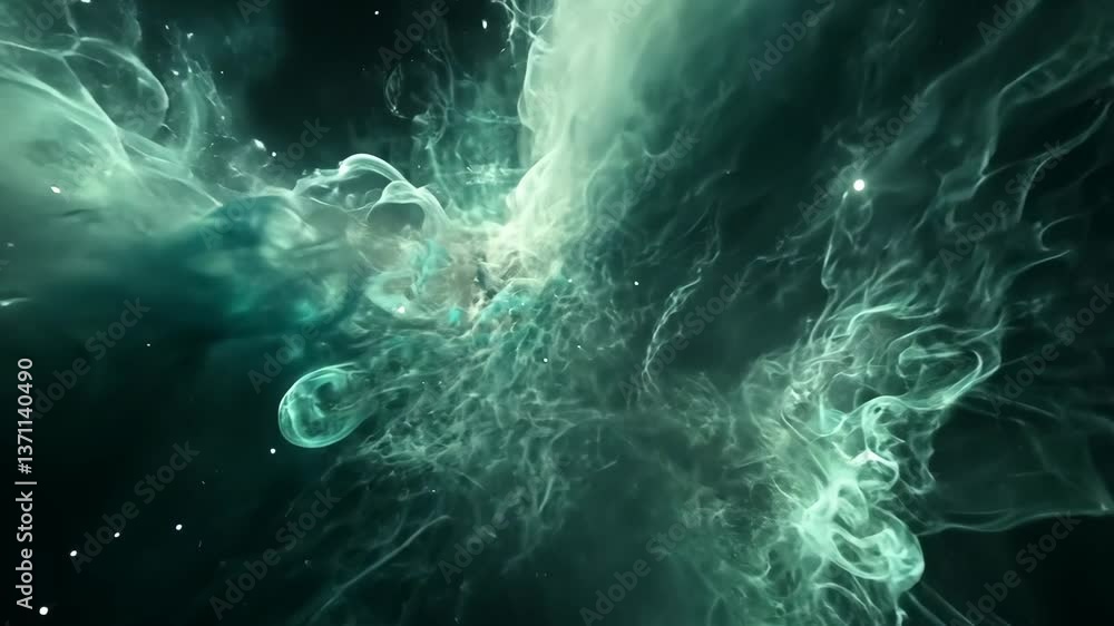 Poster colorful abstract swirl of smoke in a dark setting creating an ethereal atmosphere and dynamic movem