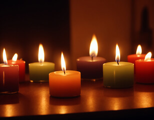 Candanlyaber with burning candles on the table.