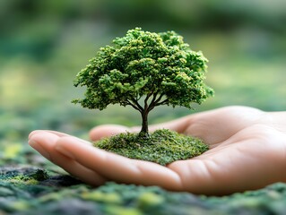 Hand holding small green tree.