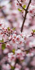 Delicate cherry blossoms in full bloom at a serene garden during springtime