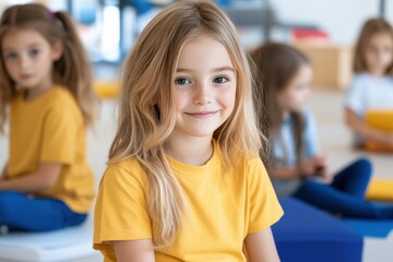 Educational poster about autism displayed in a child-friendly environment with students engaging in activities