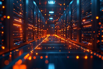 Data Center Server Room: Cutting-Edge IT Infrastructure with Networking and Cybersecurity Solutions