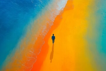 Aerial View of Serene Beach and Ocean: Solitude and Beauty in Nature - Exploration, Relaxation, Tranquility, Summer Escape