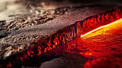 Lava flow eruption volcanic landscape macro photography fiery environment close-up view geological phenomenon