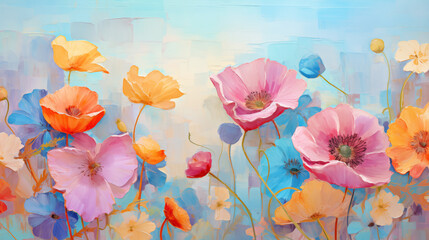 Vibrant floral art featuring colorful blossoms against a soft background