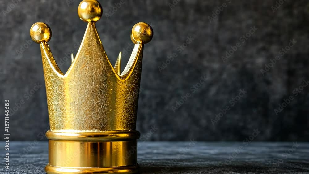 Poster golden crown displayed on a textured surface with a dark background emphasizing its shine and detail