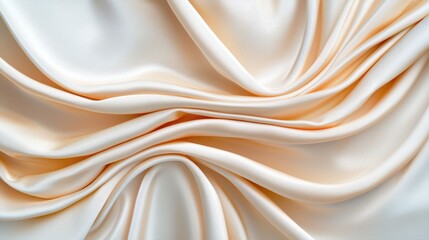 Obraz premium Soft beige satin fabric draped elegantly, showcasing smooth textures and gentle folds with a luxurious sheen.