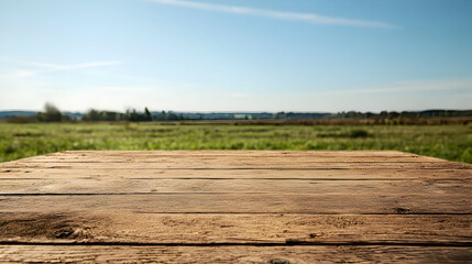 Obraz premium Empty Rustic Wooden Table Outdoors With Natural Background