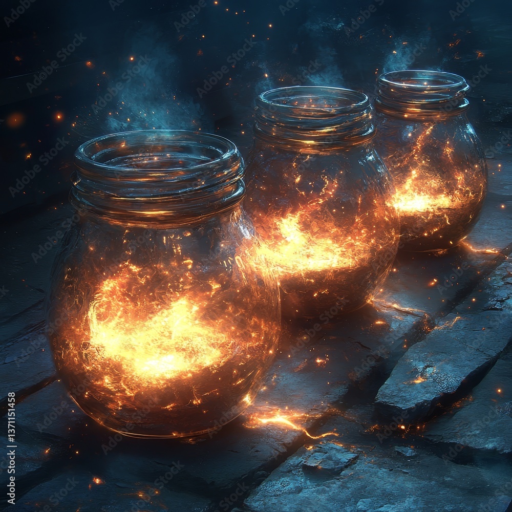 Poster ethereal magic in a jar: mystical illumination and glowing flame creating a captivating fantasy atmo