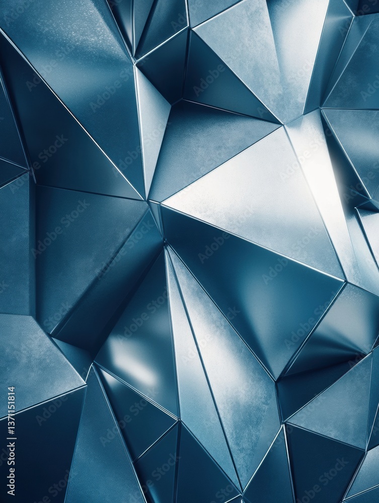 Poster Futuristic abstract pattern with polygonal shapes in metallic blue and gray tones