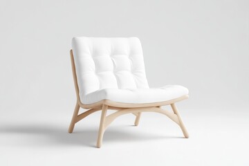 Modern white armchair with light wood legs