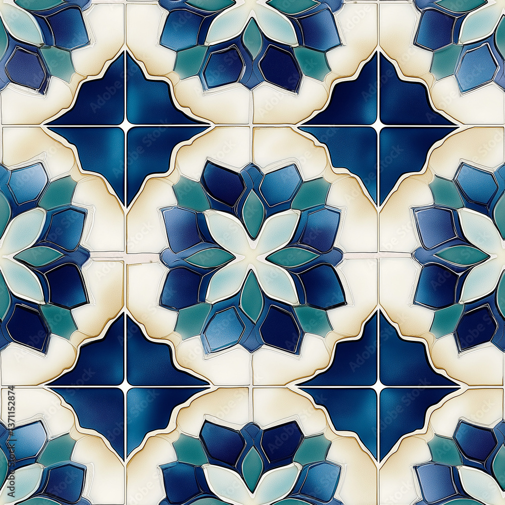 Aufkleber seamless ceramic tile pattern with blue and beige motifs creating an elegant design