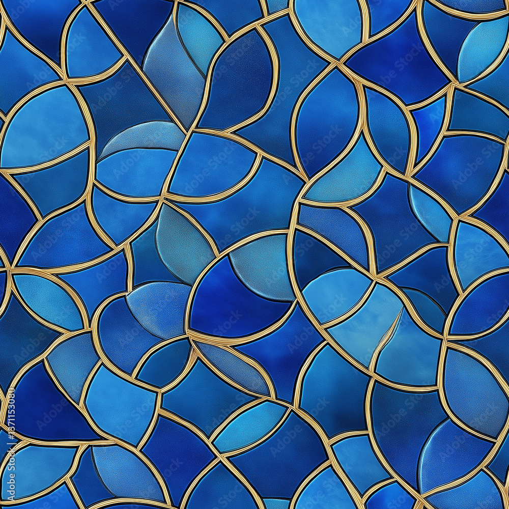 Aufkleber elegant blue and gold stained glass creating a seamless repeating pattern