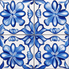 Blue flowers pattern decorating four white ceramic tiles