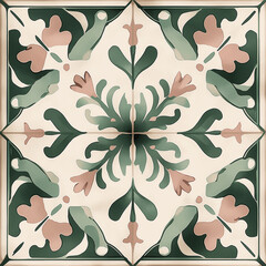 Green and pink floral pattern decorating a square ceramic tile