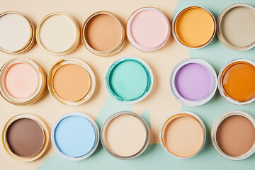 A collection of open paint cans