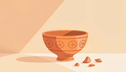 Ancient pottery showcasing carved designs on minimalist background, heritage