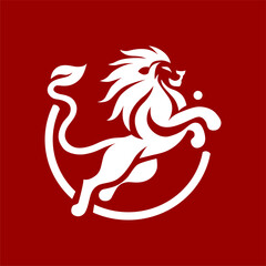 Elegant Lion Logo on Red Background