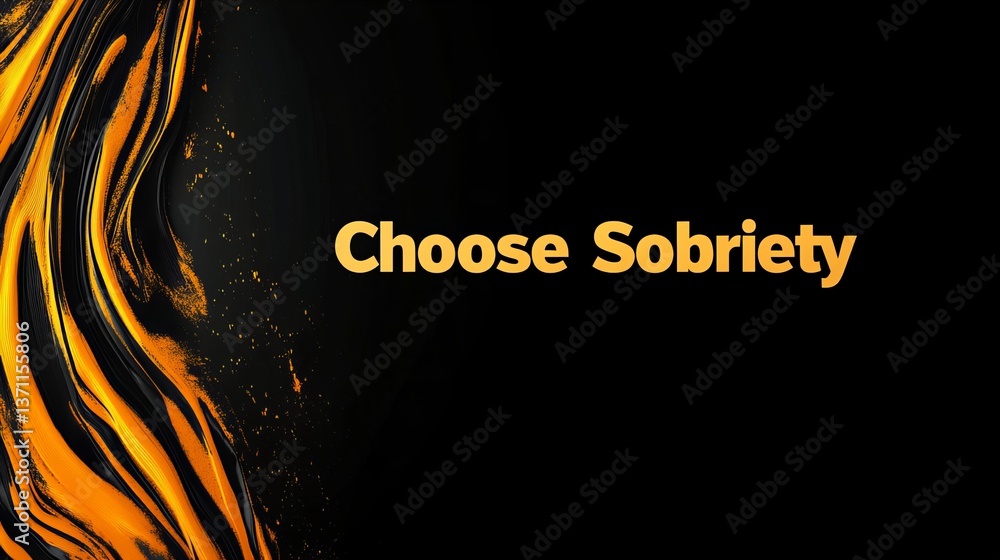 Poster choose sobriety is displayed in golden text against a backdrop of abstract black and gold flowing de