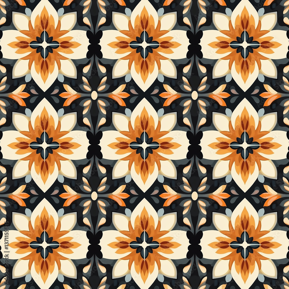 Poster seamless floral damask pattern creating intricate background design