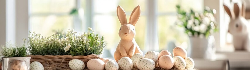 Bright and Airy Easter Decor with Bunny and Neutral Tones