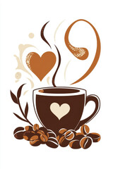 Obraz premium Coffee Cup Heart and Beans