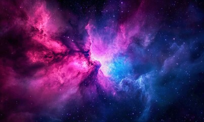 Obraz premium An ethereal nebula glows with vibrant pinks and blues, painting a breathtaking scene in the vast cosmos.