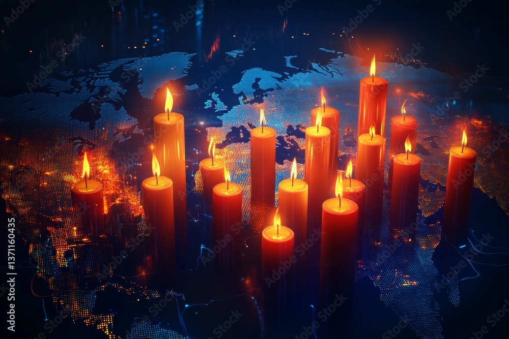 Aufkleber dynamic stock market candlestick chart with global map and financial data concept for business use