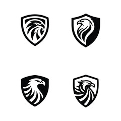 Set Collection Eagle shield logo Design, Shield eagle logo, falcon or hawk head badge emblem vector icon