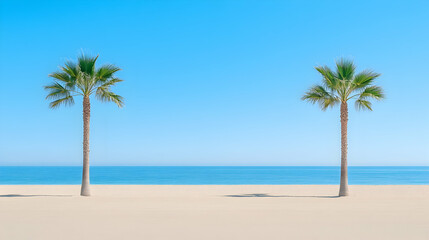 Obraz premium Two palm trees on a tranquil, sunny beach