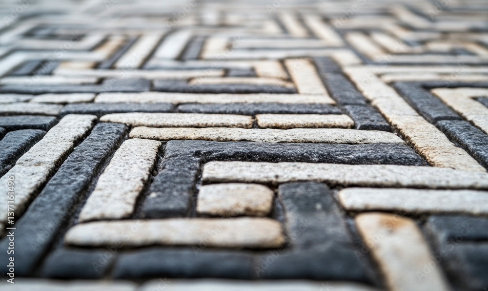 Aufkleber detailed stone floor pattern with light and dark blocks creates an intricate geometric design.