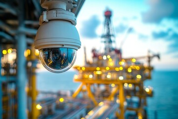 Close up of cctv camera with industrial background for security and traffic monitoring systems