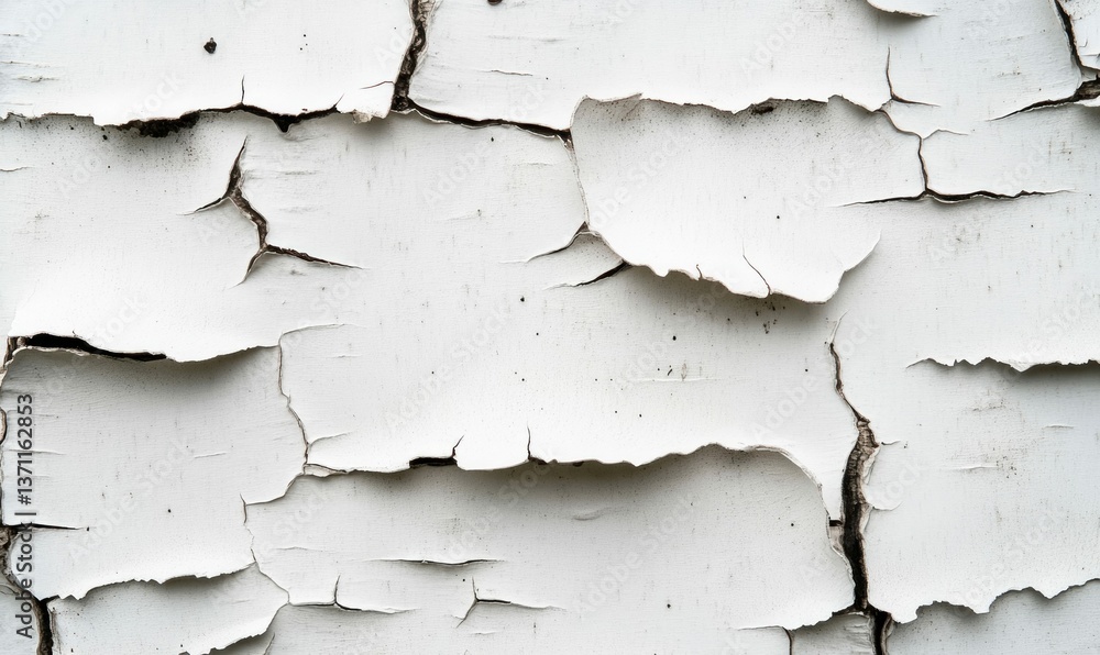 Poster close-up shows layers of peeling white paint with cracks, adding character to an aged surface.