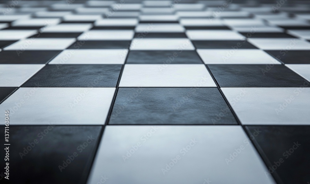 Aufkleber close-up of a black and white checkered tile floor creating a visually interesting pattern.