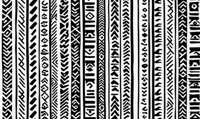 Monochrome african tribal motifs design creates an endless pattern with artistic expression.