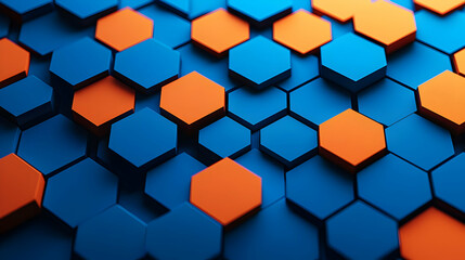 Abstract Geometric Hexagon Pattern In Blue And Orange