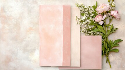 Delicate paper textures in peony pink with taupe and beige create a romantic moodboard for elegant branding and stationery design inspiration