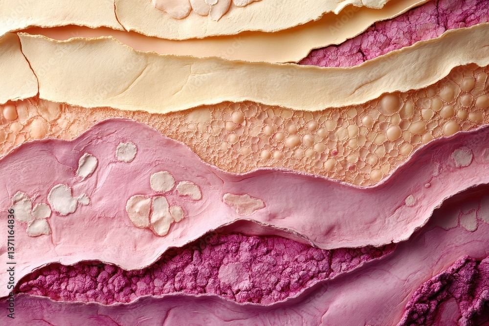 Aufkleber layers of torn paper create abstract textures in peach, pink, and white hues. great for backgrounds 