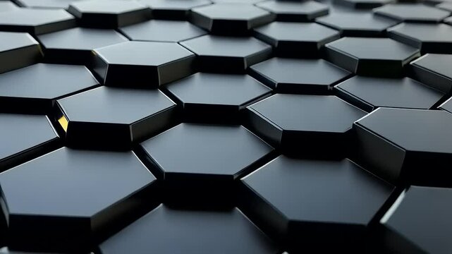 Close-up view of interlocking black hexagonal tiles creating a modern geometric pattern