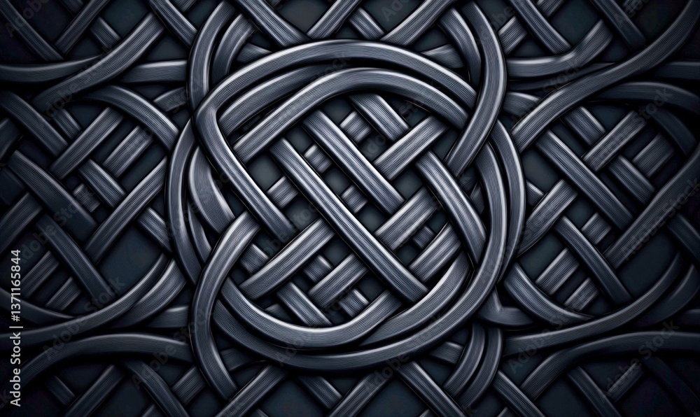 Poster intricate metal weave: a close-up on an intertwined knot pattern creating a textural backdrop.