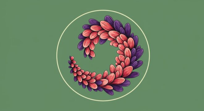 Colorful floral pattern in circular formation conveying harmony and balance with a soft green background