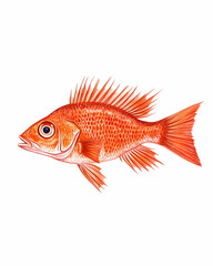 Vibrant red fish illustration, detailed scales and fins, isolated on white
