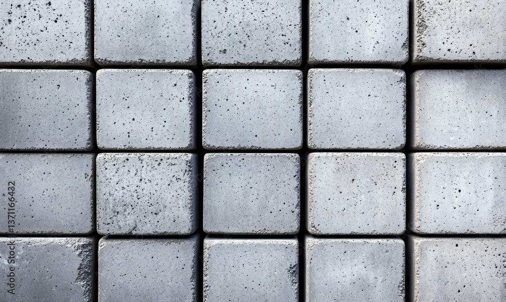 Poster an array of gray concrete blocks stacked together create a repetitive, textured surface pattern.