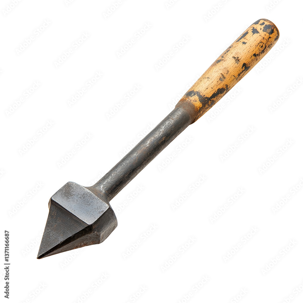 Poster a sturdy chisel tool with a wooden handle resting on a transparent surface, ideal for various sculpt