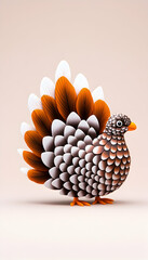 Whimsical stylized bird figurine with orange and white plumage