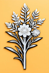 White & black paper cut flower bouquet on yellow