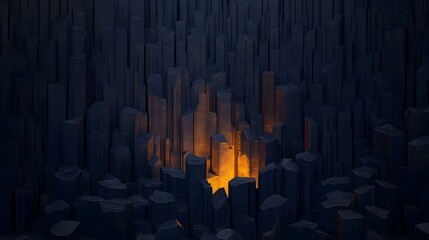 Fototapeta premium Abstract dark rock formation with glowing orange center. Ideal for backgrounds, textures, and design projects.